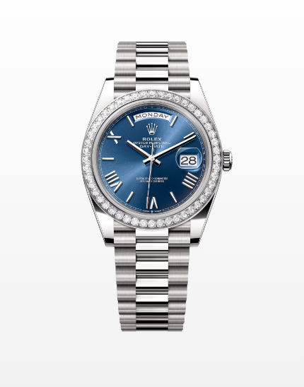 Rolex Daydate 40mm White Gold Diamond-Set Blue dial pre-owned 2022