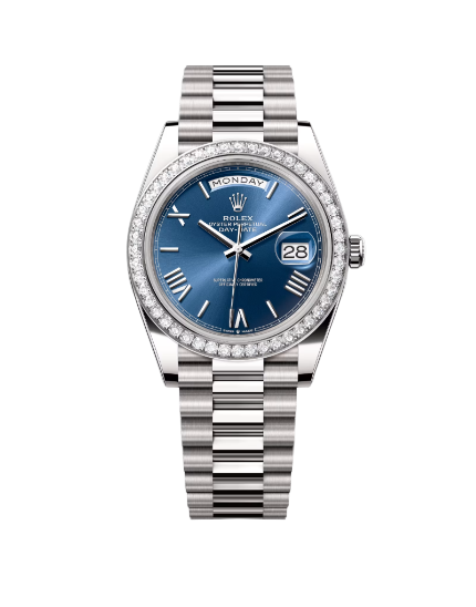 Rolex Daydate 40mm White Gold Diamond-Set Blue dial pre-owned 2022