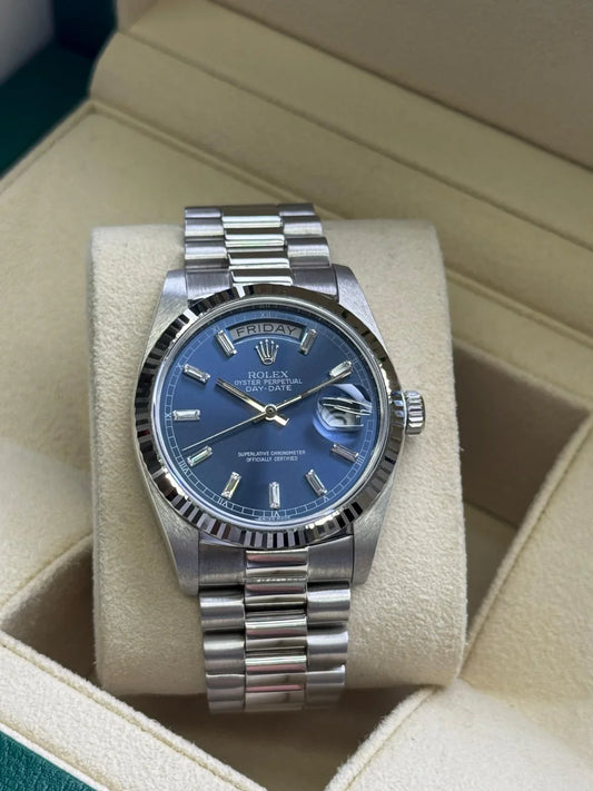 Rolex Day-Date 36mm WhiteGold Blue baguette Dial - HOURLY