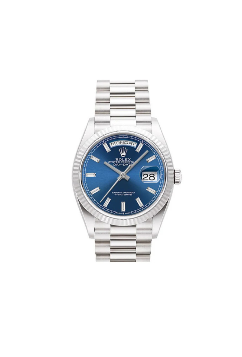 Rolex Day-Date 36mm WhiteGold Blue baguette Dial
