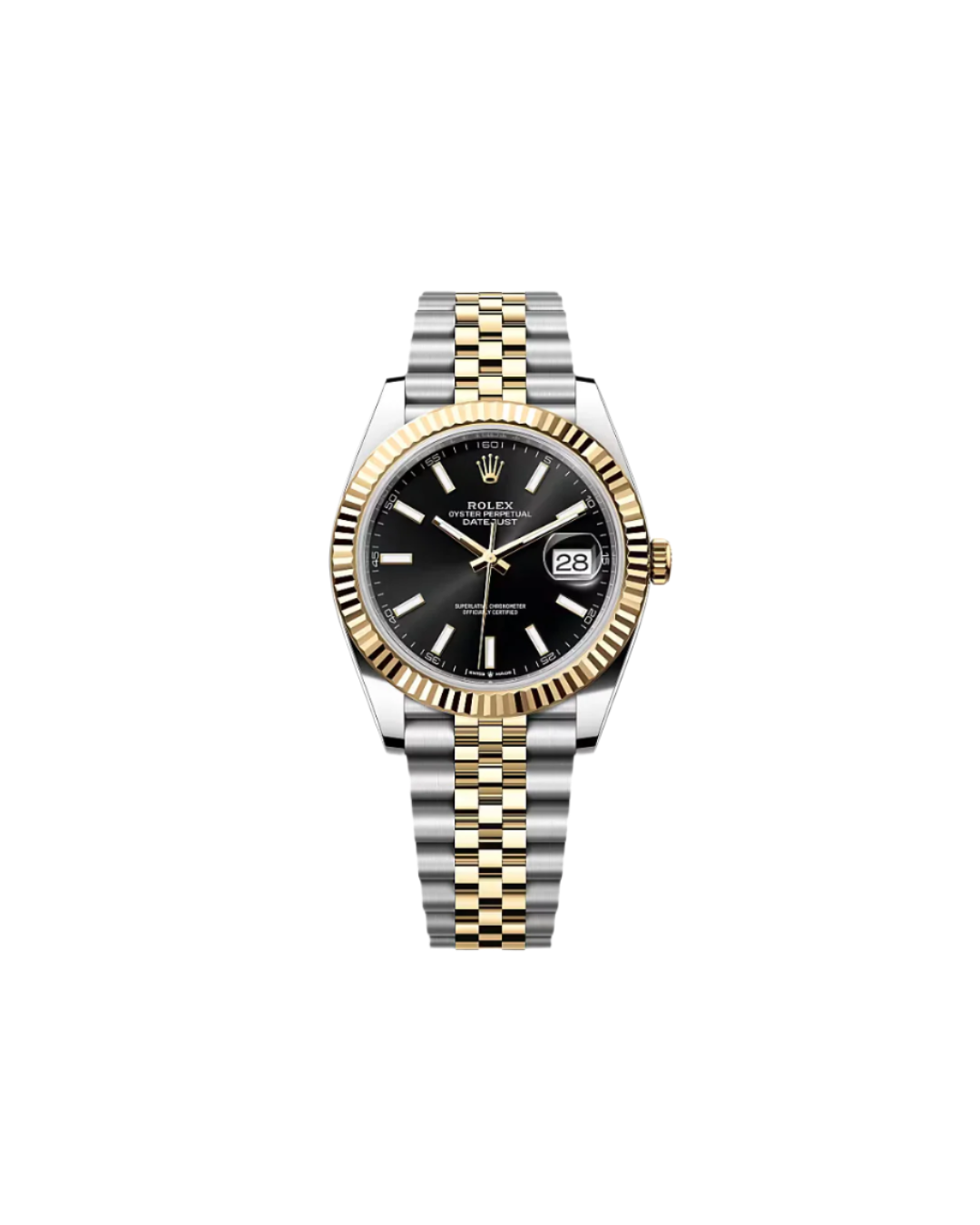 Two-tone watch with black face on a white background