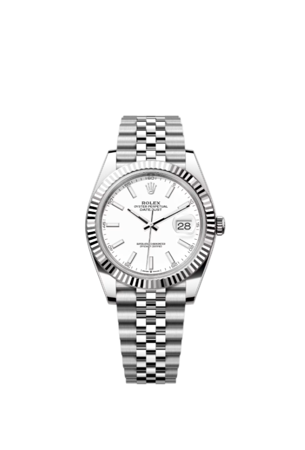 Rolex Datejust 41mm WhiteGold bezel White Index Dial Jubilee 2019