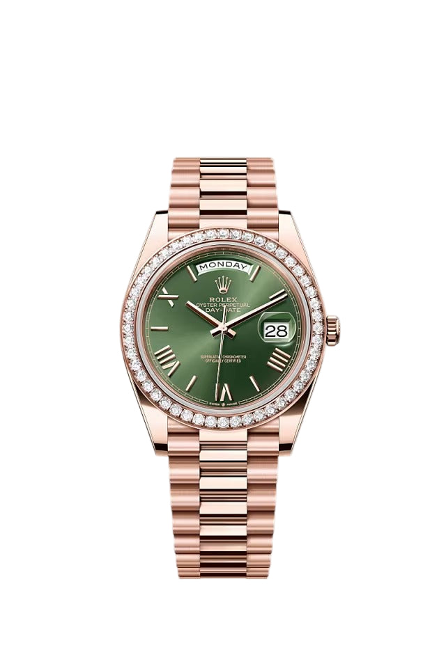 Rolex Daydate 40mm RoseGold Diamond-Set Olive Dial 2022