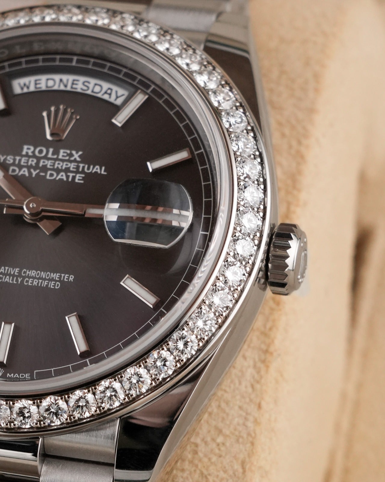 Rolex Day-Date 40mm 228349RBR White Gold Sunray Baguette Dial