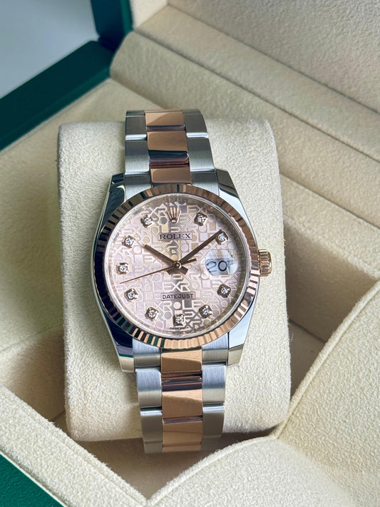 Rolex Datejust 36mm Steel & RoseGold Motif Sundust Pink Oyster 2008 - HOURLY