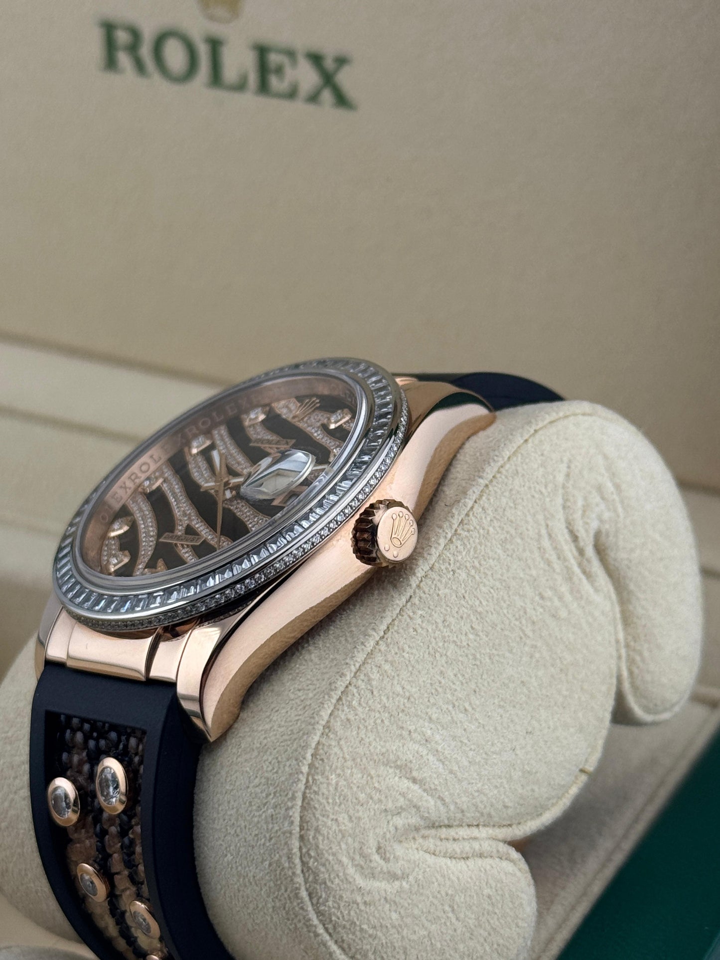 Rolex Datejust 36mm Rose Gold, Zebra Pave Diamond Dial