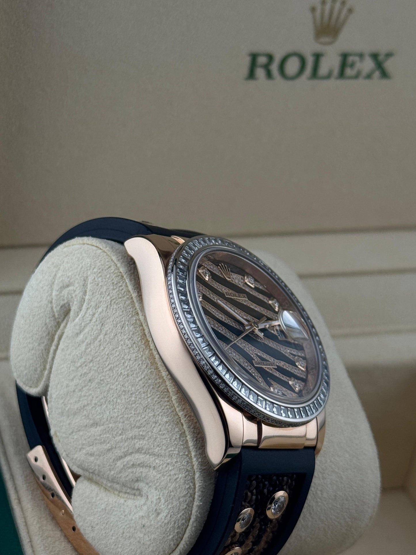 Rolex Datejust 36mm Rose Gold, Zebra Pave Diamond Dial