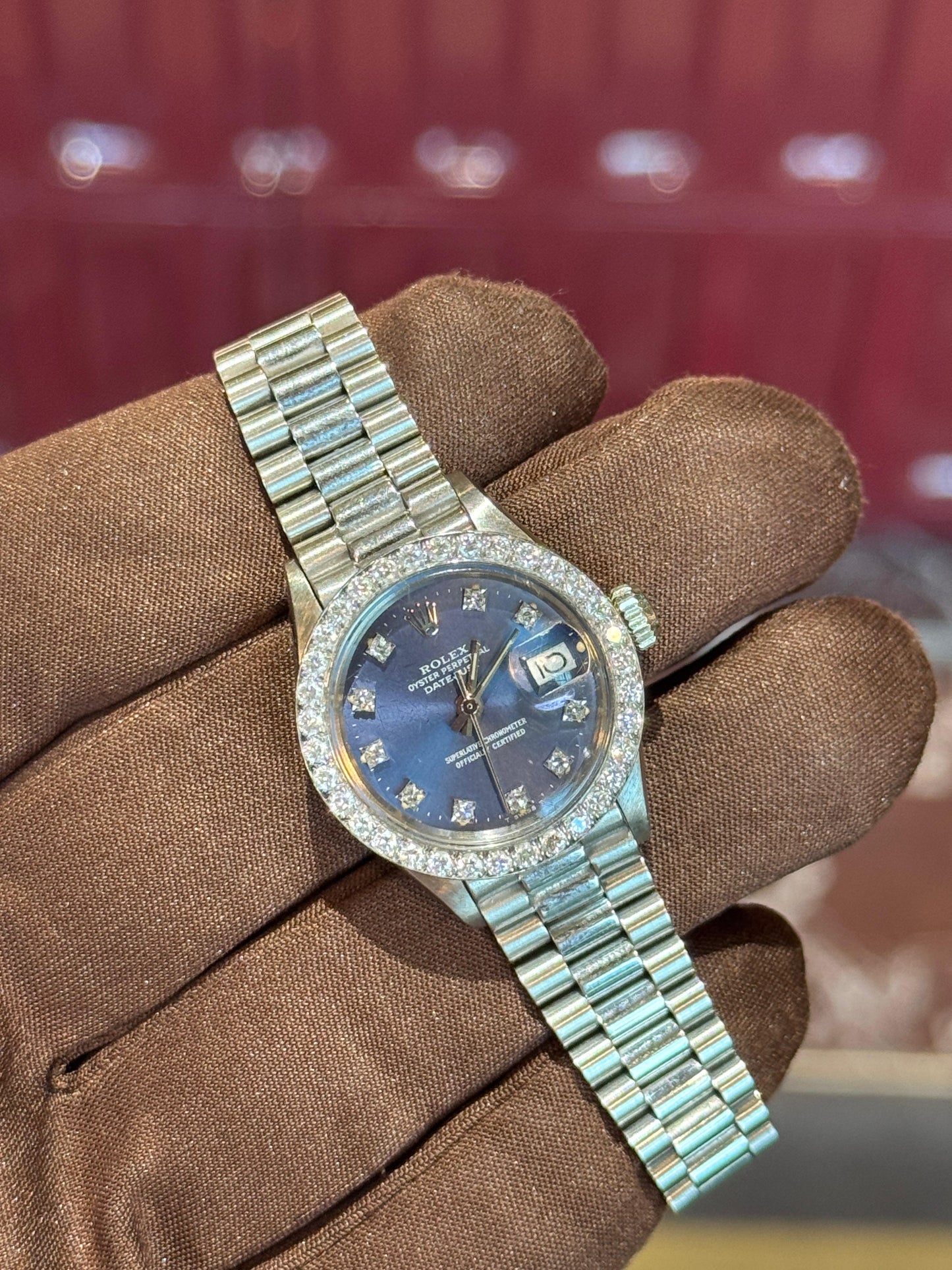Rolex Datejust 26mm White Gold Diamond Bezel Blue Dial Presidential