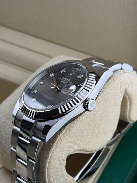 Rolex Datejust 41mm fluted Bezel Grey Diamond Dial Oyster 2024 - HOURLY