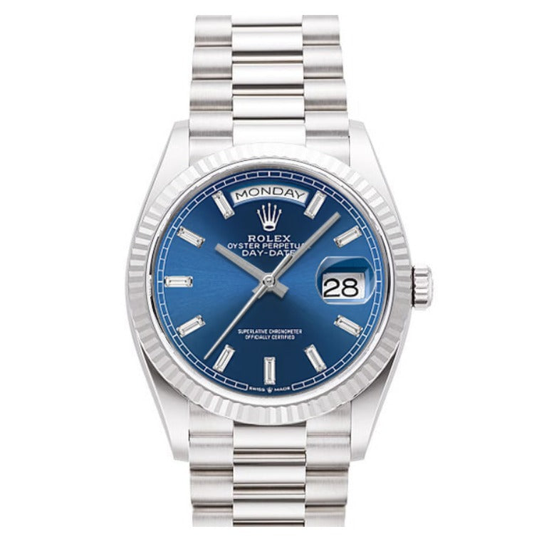 Rolex Day-Date 36mm WhiteGold Blue baguette Dial