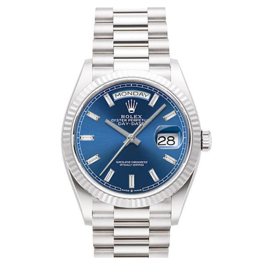 Rolex Day-Date 36mm WhiteGold Blue baguette Dial