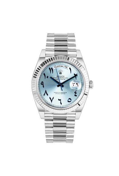 Rolex Day-Date 40mm Platinum Ice Blue Arabic Dial 2023