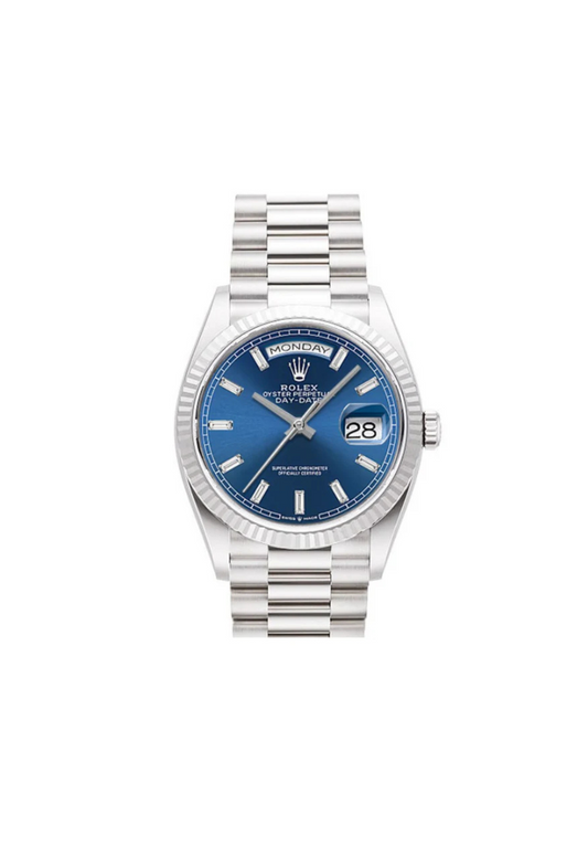 Rolex Day-Date 36mm WhiteGold Blue baguette Dial