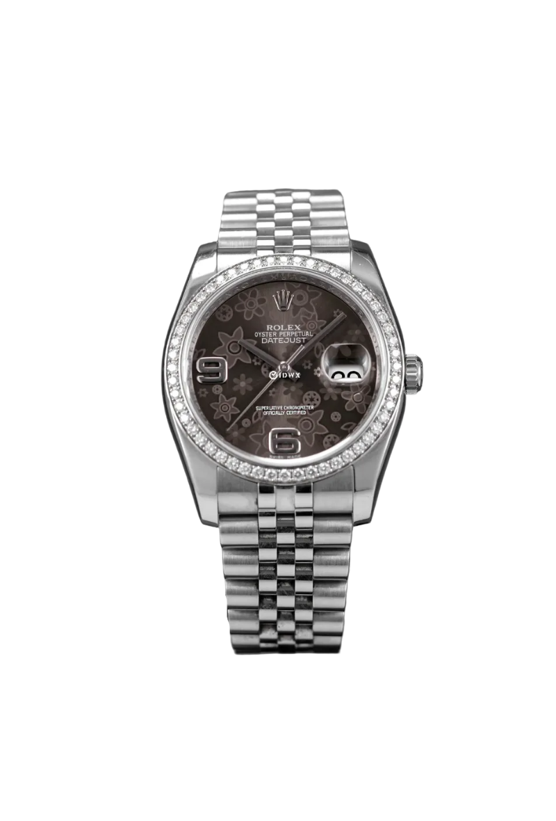 Rolex Datejust 36mm Rhodium Floral Dial Diamond Bezel