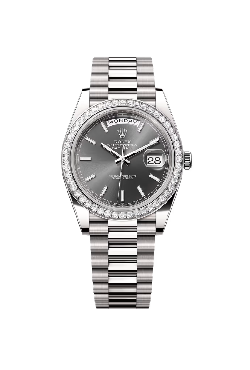 Rolex Day-Date 40mm 228349RBR White Gold Sunray Baguette Dial