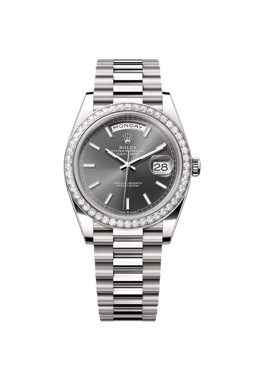 Rolex Day-Date 40mm 228349RBR White Gold Sunray Baguette Dial