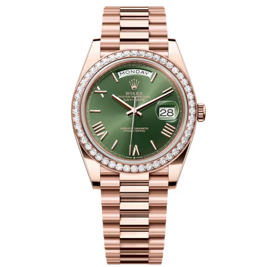 Rolex Day-Date 40mm RoseGold Diamond-Set Olive Dial 2022