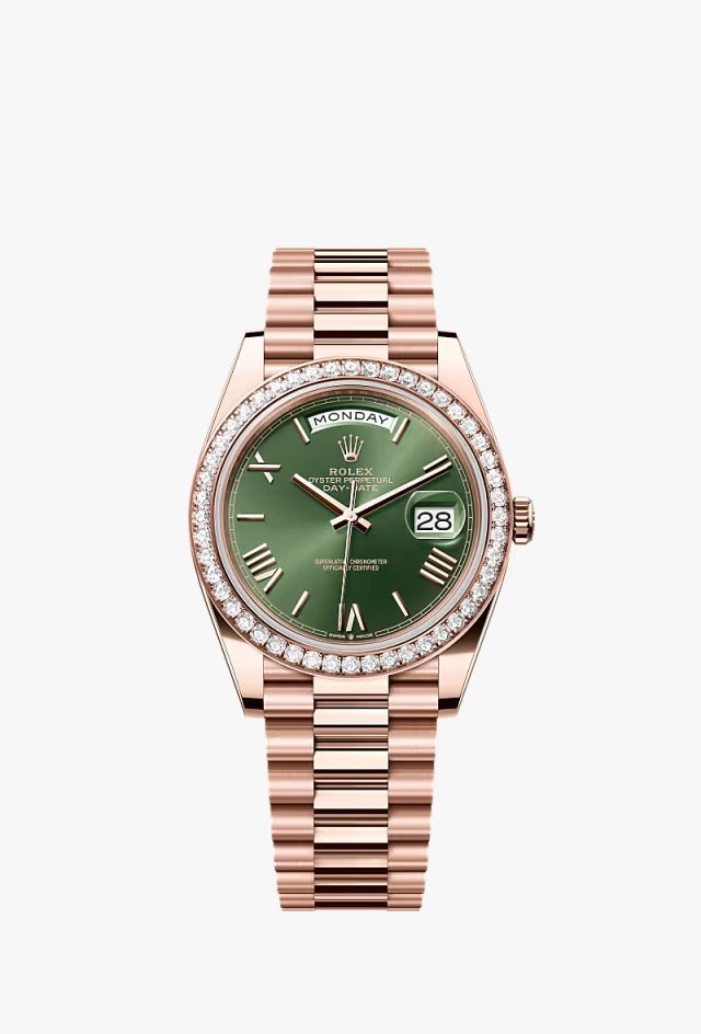Rolex Daydate 40mm RoseGold Diamond-Set Olive Dial 2022