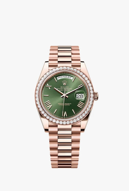 Rolex Daydate 40mm RoseGold Diamond-Set Olive Dial 2022