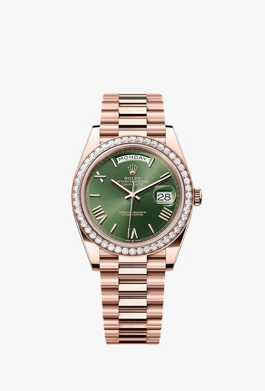Rolex Daydate 40mm RoseGold Diamond-Set Olive Dial 2022