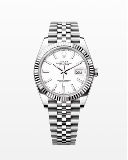 Rolex Datejust 41mm WhiteGold bezel White Index Dial Jubilee 2019