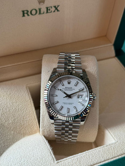 Rolex Datejust 41mm WhiteGold bezel White Index Dial Jubilee 2019