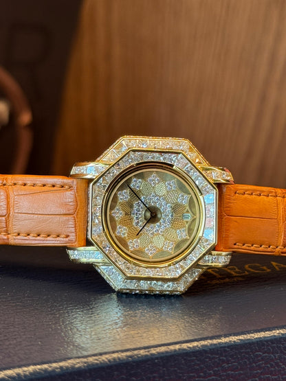 Montega YellowGold Petal Dial Pave Diamond Bezel Watch
