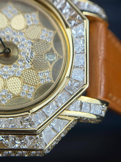 Montega YellowGold Petal Dial Pave Diamond Bezel Watch