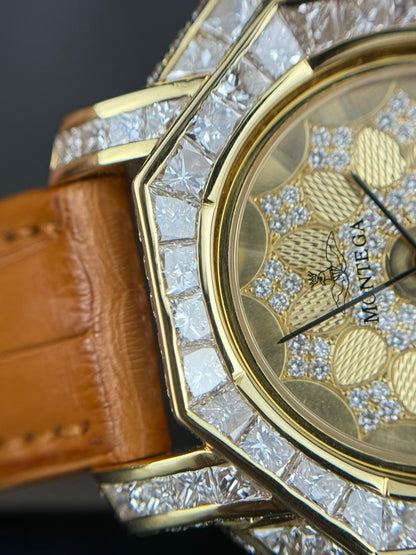 Montega YellowGold Petal Dial Pave Diamond Bezel Watch