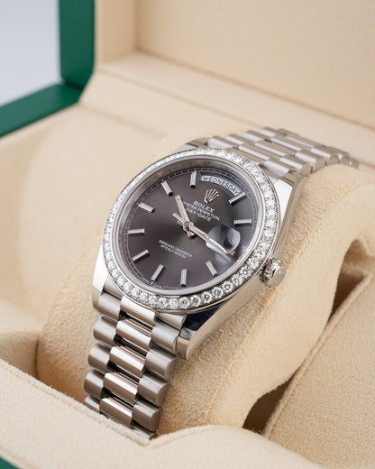 Rolex Day-Date 40mm 228349RBR White Gold Sunray Baguette Dial