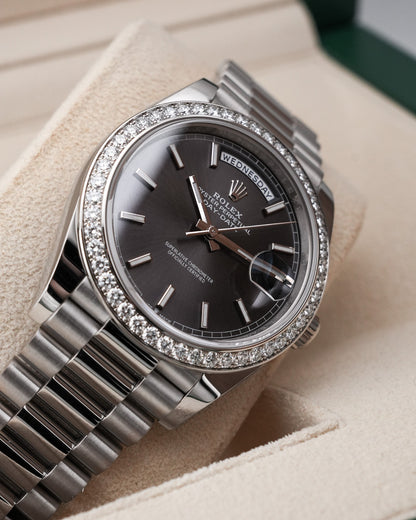 Rolex Day-Date 40mm 228349RBR White Gold Sunray Baguette Dial