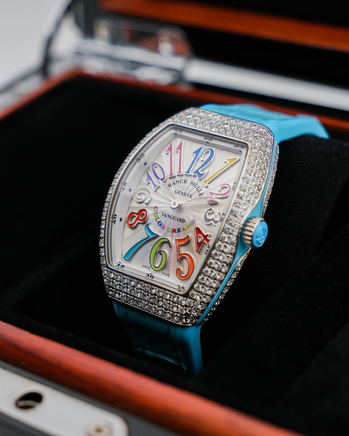 Franck Muller Vanguard 32mm Color dreams Blue Diamond afterset - HOURLY 