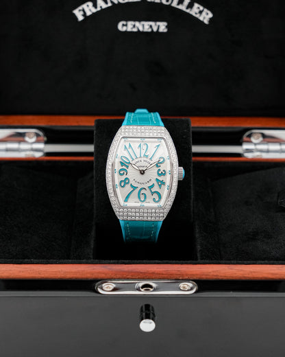Franck Muller Vanguard 32mm Turquoise Blue Diamond afterset