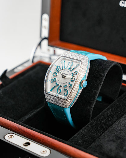 Franck Muller Vanguard 32mm Turquoise Blue Diamond afterset