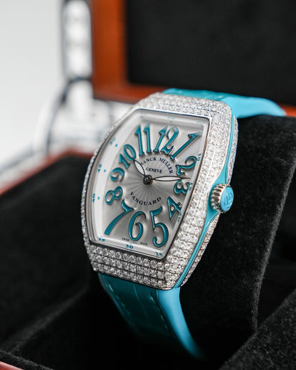 Franck Muller Vanguard 32mm Turquoise Blue Diamond afterset