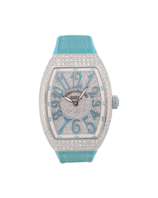 Franck Muller Vanguard 32mm Turquoise Blue afterset  Full Pavé