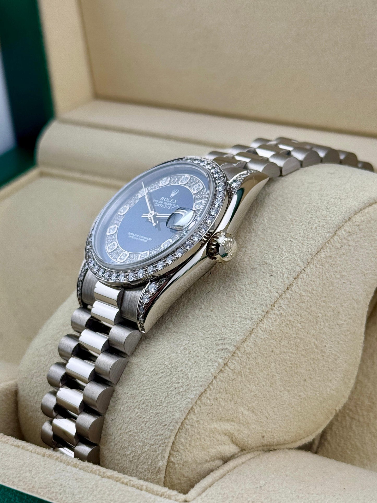 Rolex Datejust 31mm Diamond Bezel Blue diamond Dial Presidential