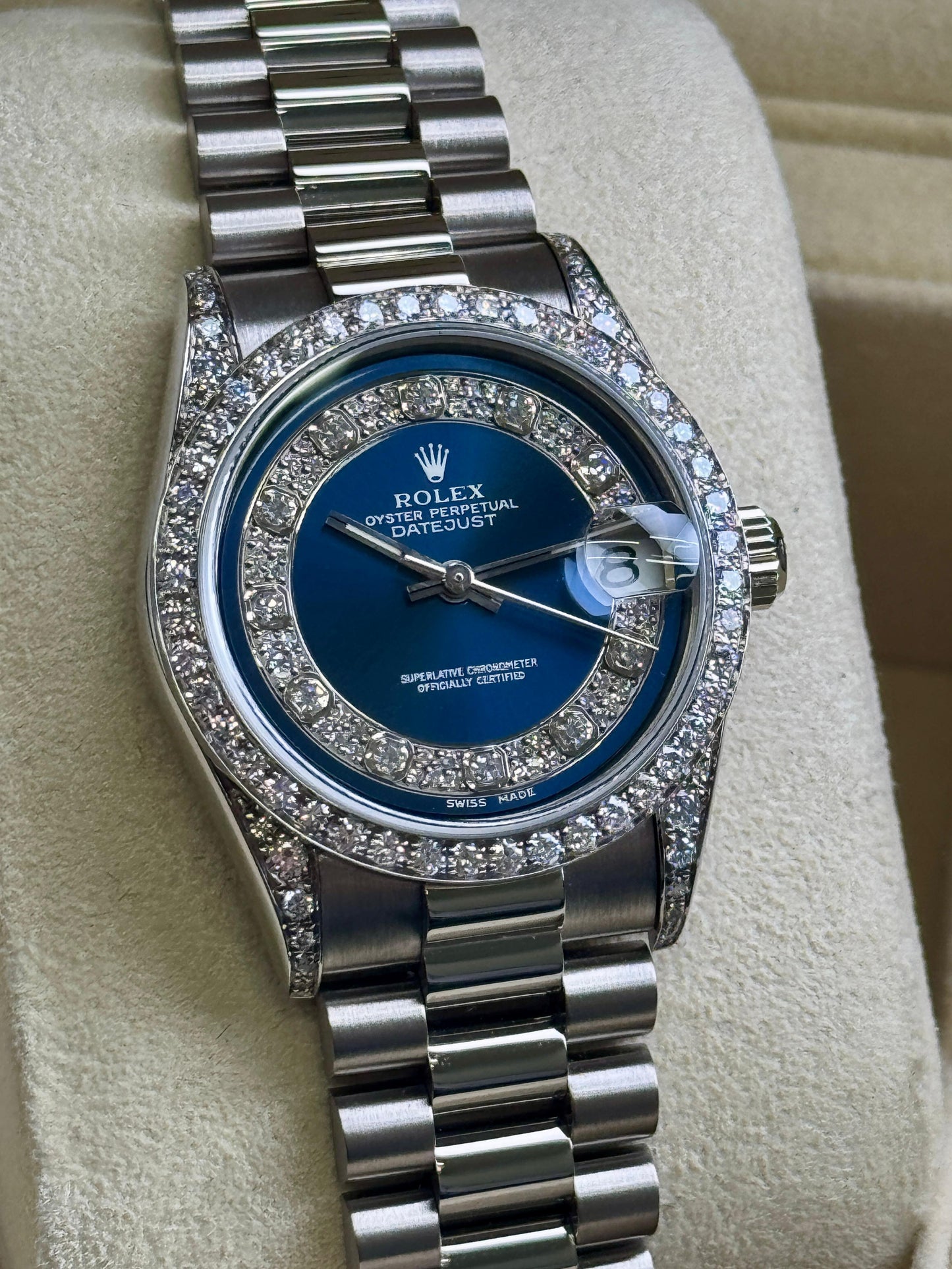 Rolex Datejust 31mm Diamond Bezel Blue diamond Dial Presidential