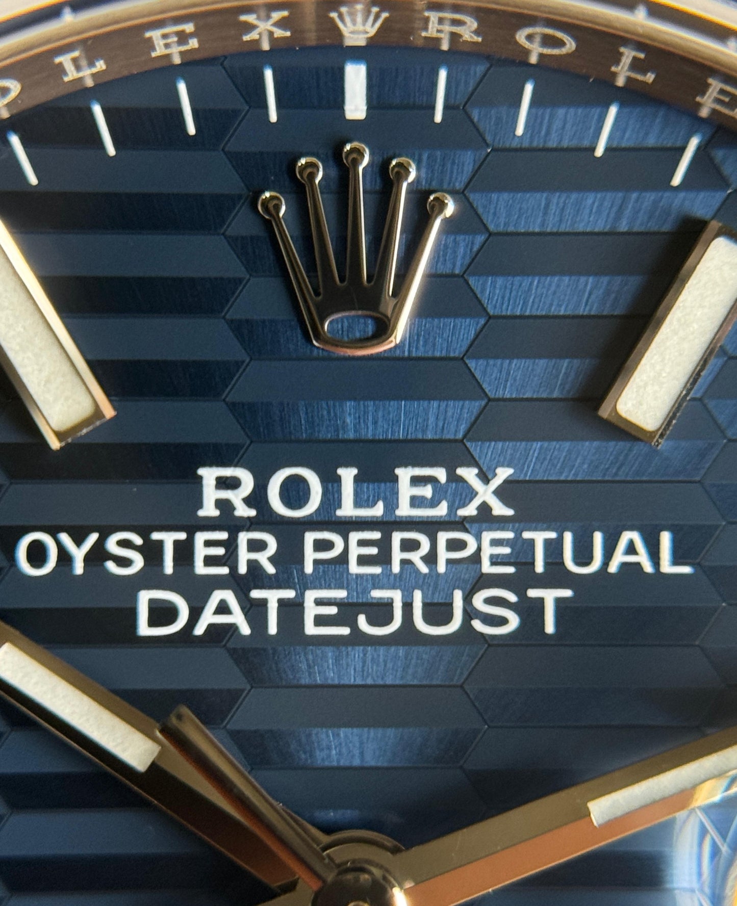 Rolex Datejust 36mm Fluted Bezel Blue Motif Dial Jubliee 2024