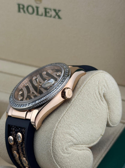 Rolex Datejust 36mm Rose Gold, Zebra Pave Diamond Dial