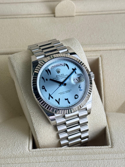 Rolex Day-Date 40mm Platinum Ice Blue Arabic Dial 2023