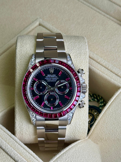 Rolex Cosmograph Daytona 40mm White Gold Ruby Diamonds Aftermarket 2022