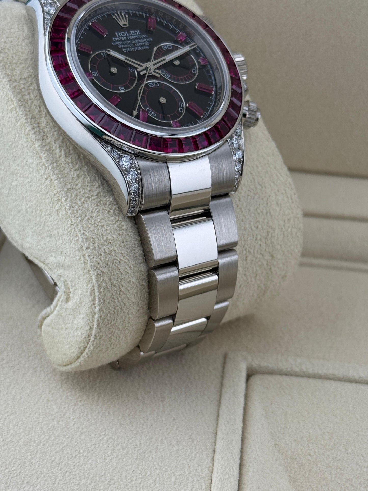 Rolex Cosmograph Daytona 40mm White Gold Ruby Diamonds Aftermarket 2022