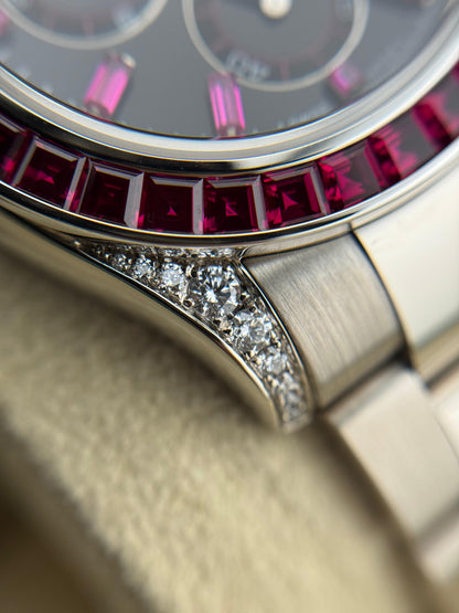 Rolex Cosmograph Daytona 40mm White Gold Ruby Diamonds Aftermarket 2022