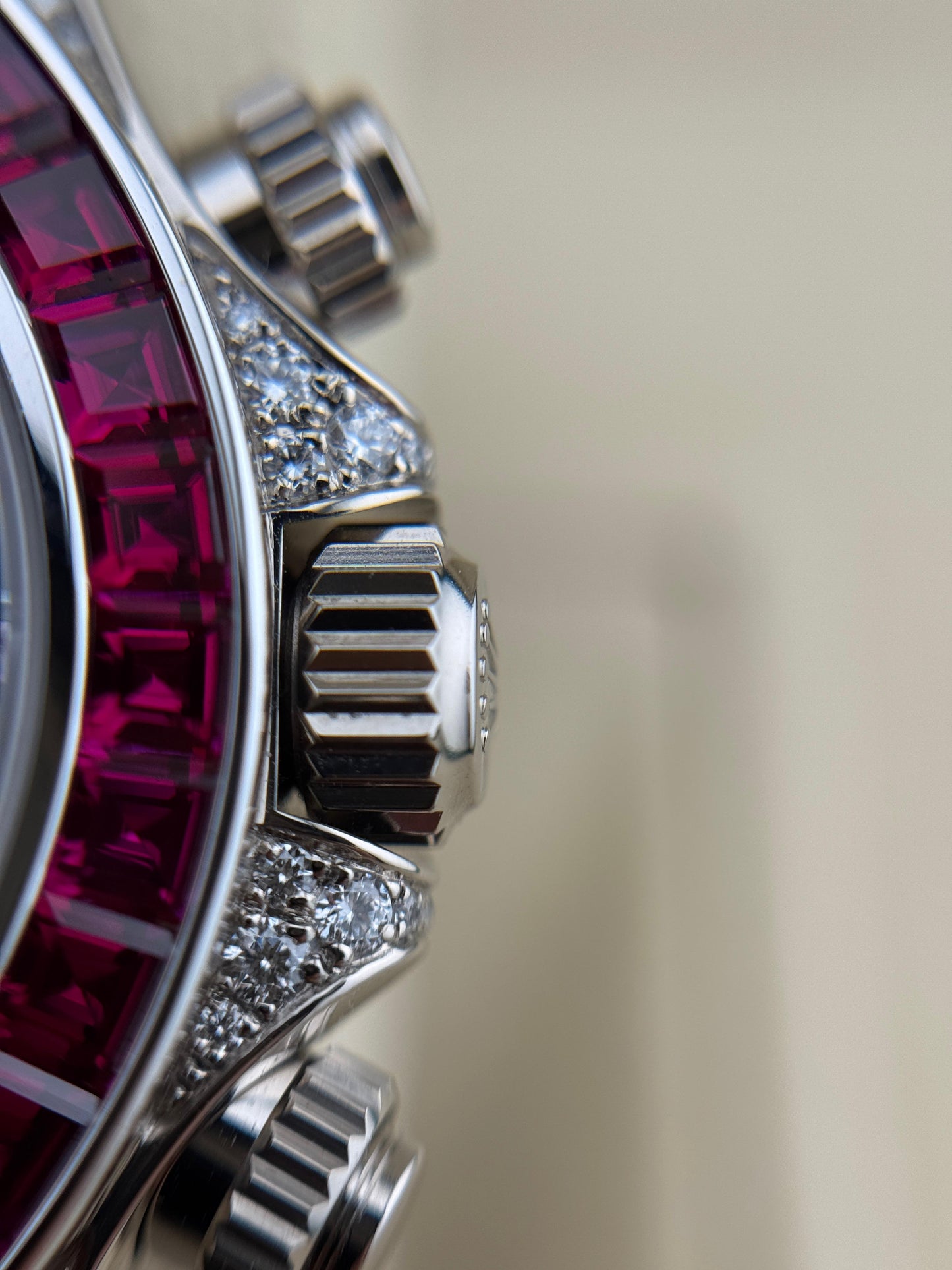 Rolex Cosmograph Daytona 40mm White Gold Ruby Diamonds Aftermarket 2022