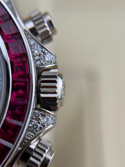 Rolex Cosmograph Daytona 40mm White Gold Ruby Diamonds Aftermarket 2022