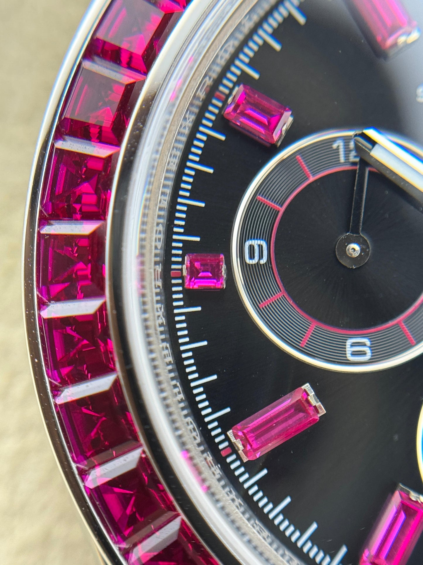 Rolex Cosmograph Daytona 40mm White Gold Ruby Diamonds Aftermarket 2022