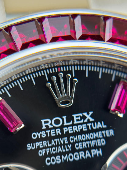 Rolex Cosmograph Daytona 40mm White Gold Ruby Diamonds Aftermarket 2022