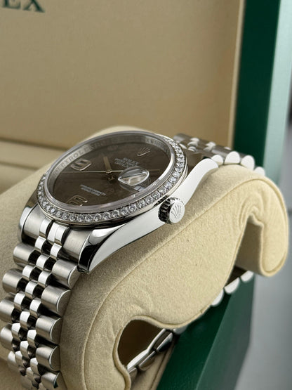 Rolex Datejust 36mm Rhodium Floral Dial Diamond Bezel