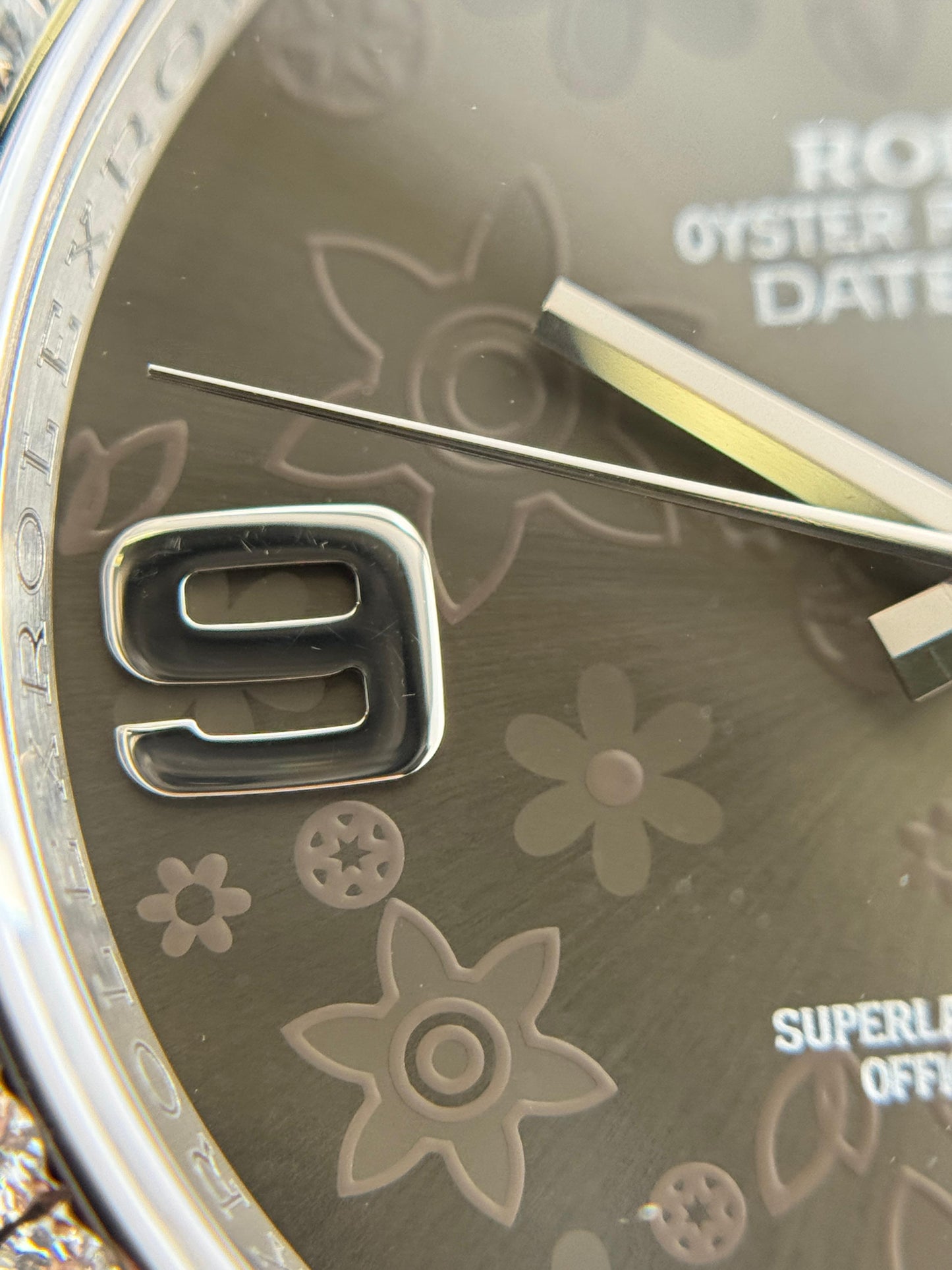 Rolex Datejust 36mm Rhodium Floral Dial Diamond Bezel